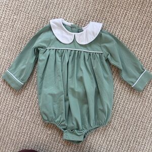 Long-Sleeve Sage Green Peter Pan Collar Baby One-Piece